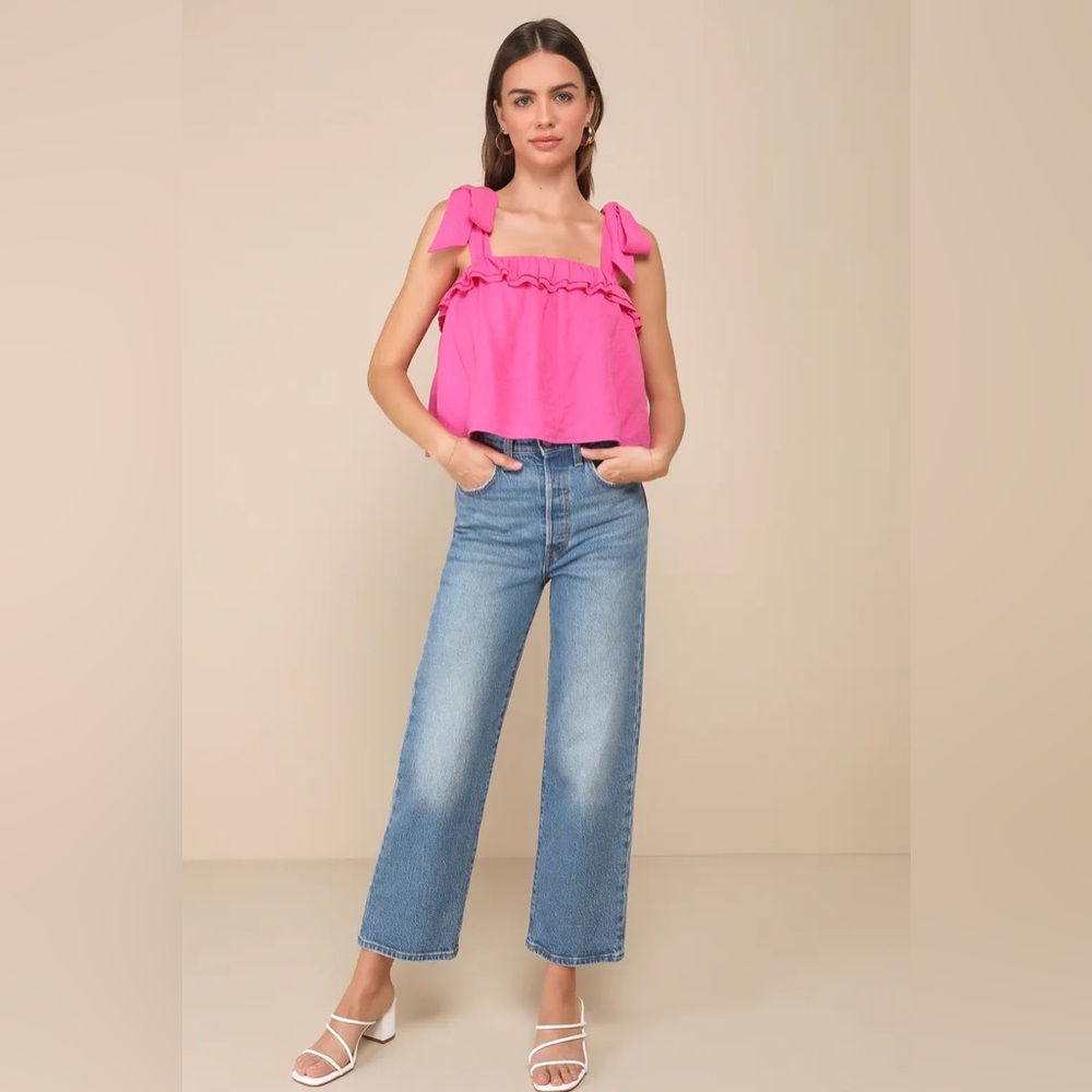 Perfect Babe Hot Pink Ruffled Tie-Strap Top